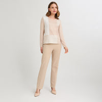 Polera Lanilla Bloqus de Color con Strass Beige