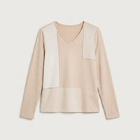 Polera Lanilla Bloques de Color con Strass Beige en plano