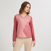 Polera Lanilla Bloqus de Color con Strass Rosado