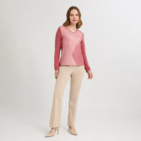 Polera Lanilla Bloqus de Color con Strass Rosado