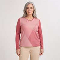 Polera Lanilla Bloques de Color con Strass Rosado en modelo adulta