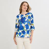 Polera Lanilla Estampada con Aplicación de Lentejuelas Azul