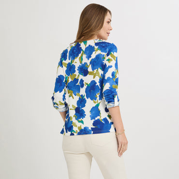 Polera Lanilla Estampada con Aplicación de Lentejuelas Azul
