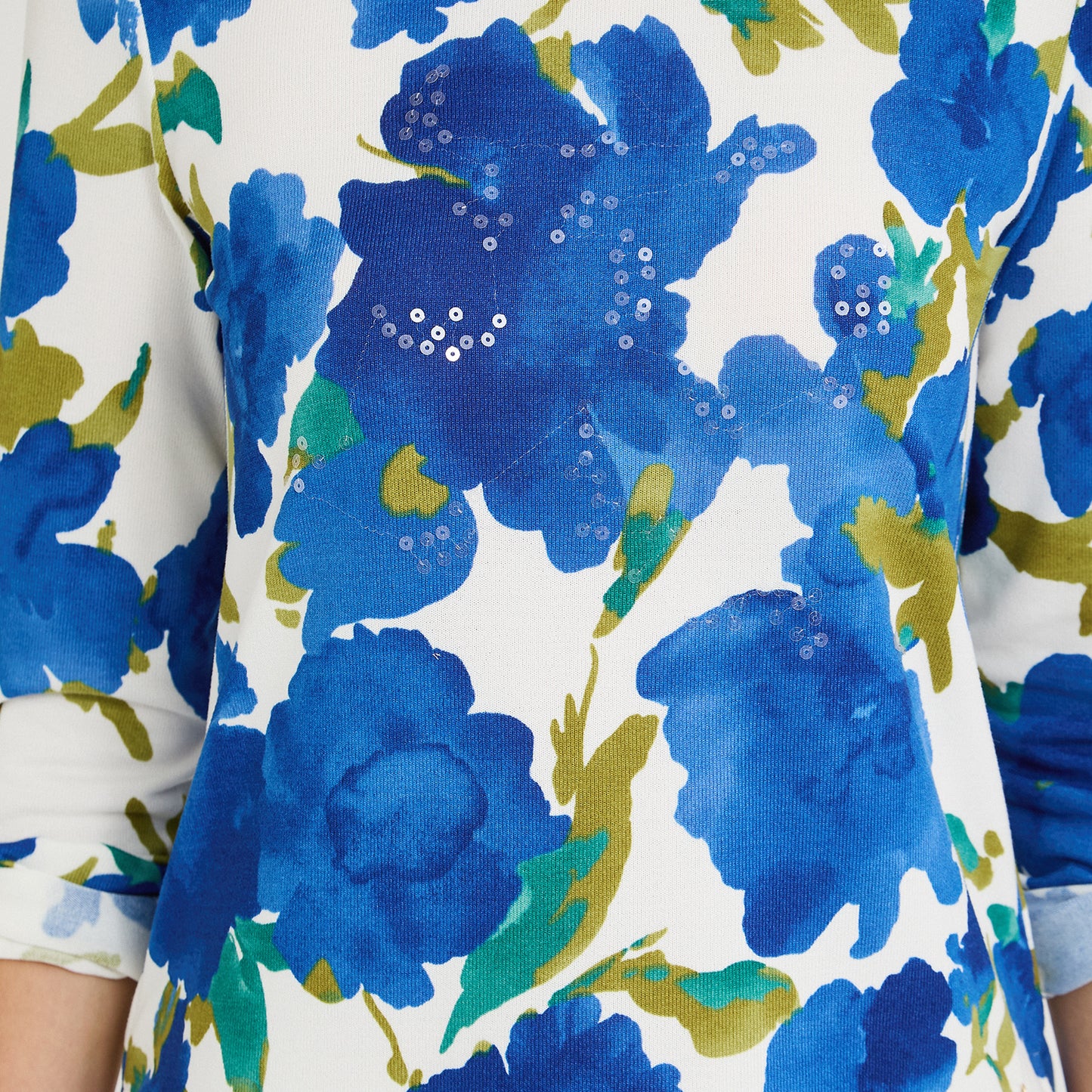 Polera Lanilla Estampada con Aplicación de Lentejuelas Azul