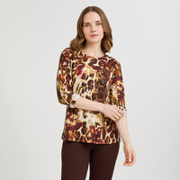 Polera Lanilla Estampada con Aplicación de Lentejuelas Café
