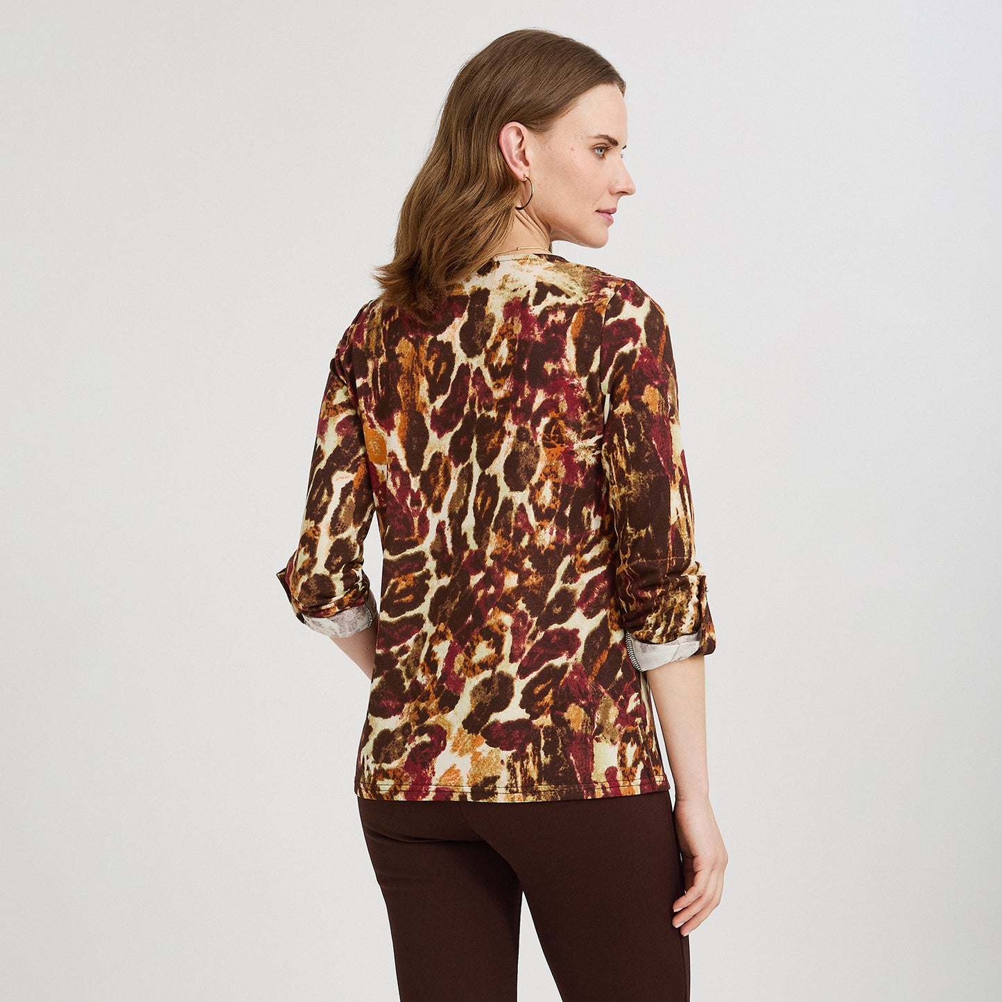 Polera Lanilla Estampada con Aplicación de Lentejuelas Café