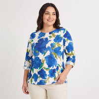 Polera Lanilla Estampada con Aplicación de Lentejuelas Azul en modelo plus size