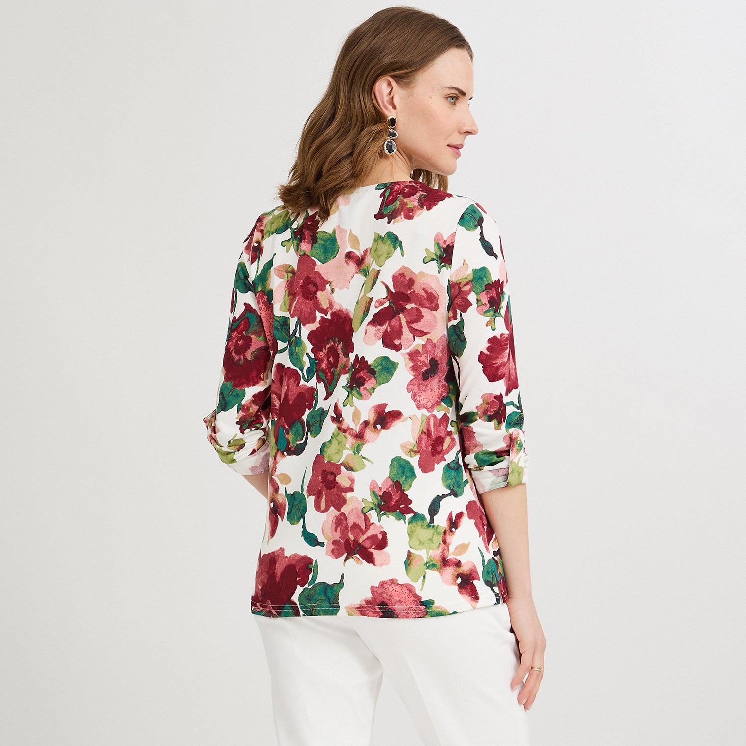 Polera Lanilla Estampada con Aplicación de Lentejuelas Rosado