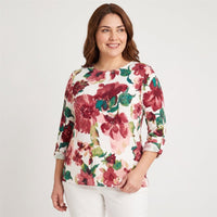 Polera Lanilla Estampada con Aplicación de Lentejuelas Rosado en modelo plus size