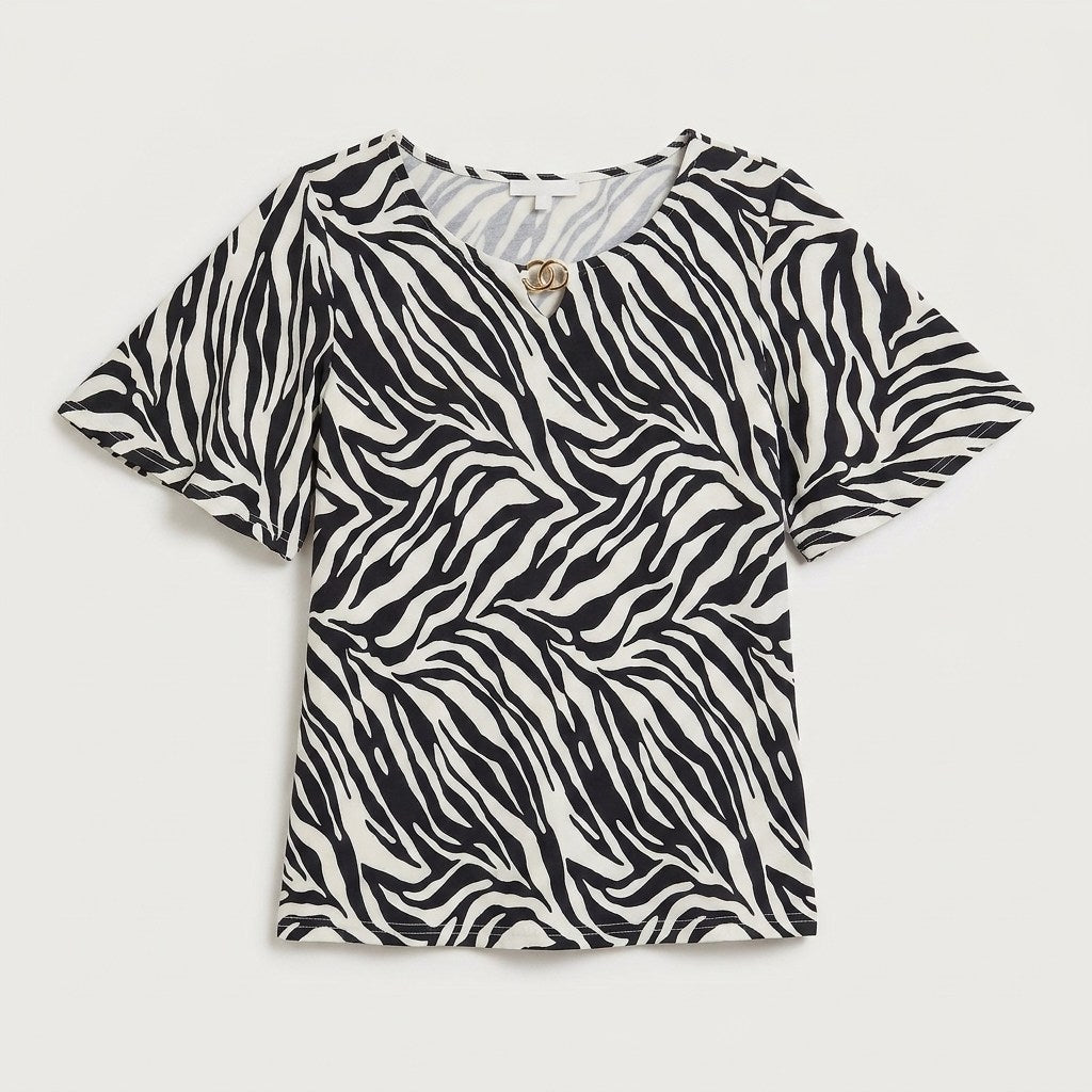 Polera Manga Corta Estampada Azul en plano