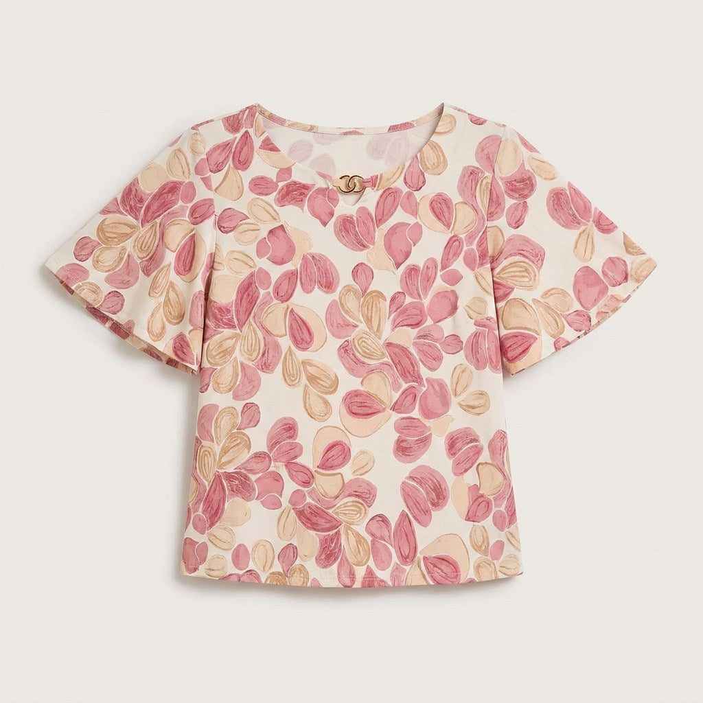 Polera Manga Corta Estampada Rojo en plano