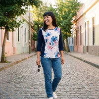 Polera Polyspandex Manga 3/4 Azul lifestyle
