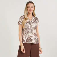 Polera Polyspandex Manga Corta Cuello Mao Estampada Taupe