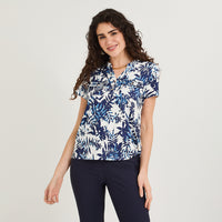 Polera Polyspandex Manga Corta Cuello Mao Estampada Azul