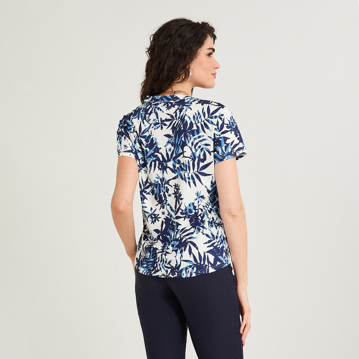 Polera Polyspandex Manga Corta Cuello Mao Estampada Azul