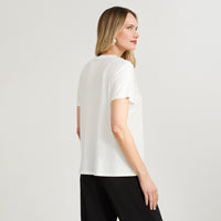 Polera Manga Corta Cuello Mao con Botones Lisa Crudo