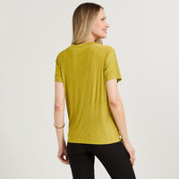Polera Manga Corta Cuello Mao con Botones Lisa Verde