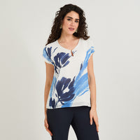 Polera Mix Fabric Estampado Localizado Frontal Azul