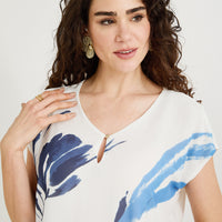 Polera Mix Fabric Estampado Localizado Frontal Azul