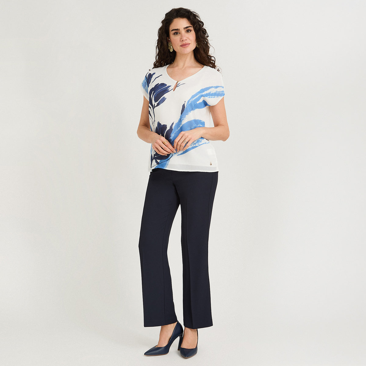 Polera Mix Fabric Estampado Localizado Frontal Azul