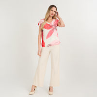 Polera Mix Fabric Estampado Localizado Frontal Coral