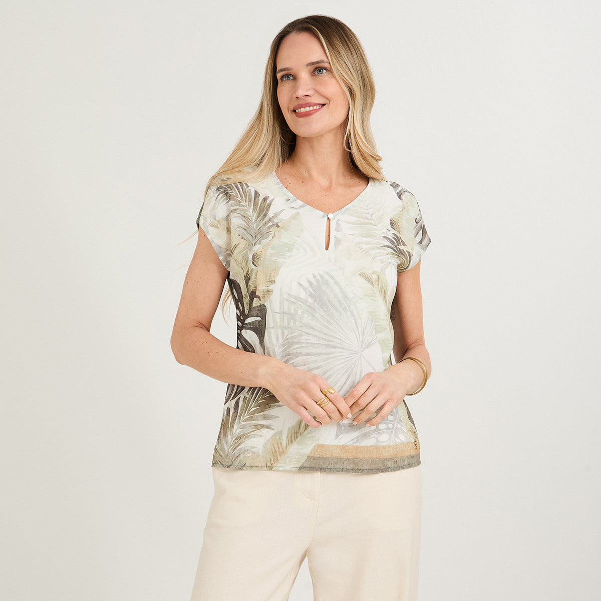 Polera Mix Fabric Estampado Localizado Frontal Verde