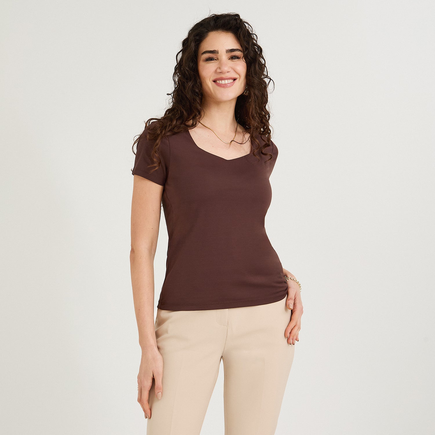 Polera Manga Corta Básica Café