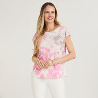 Polera Slab Estampada con Aplicación Fucsia