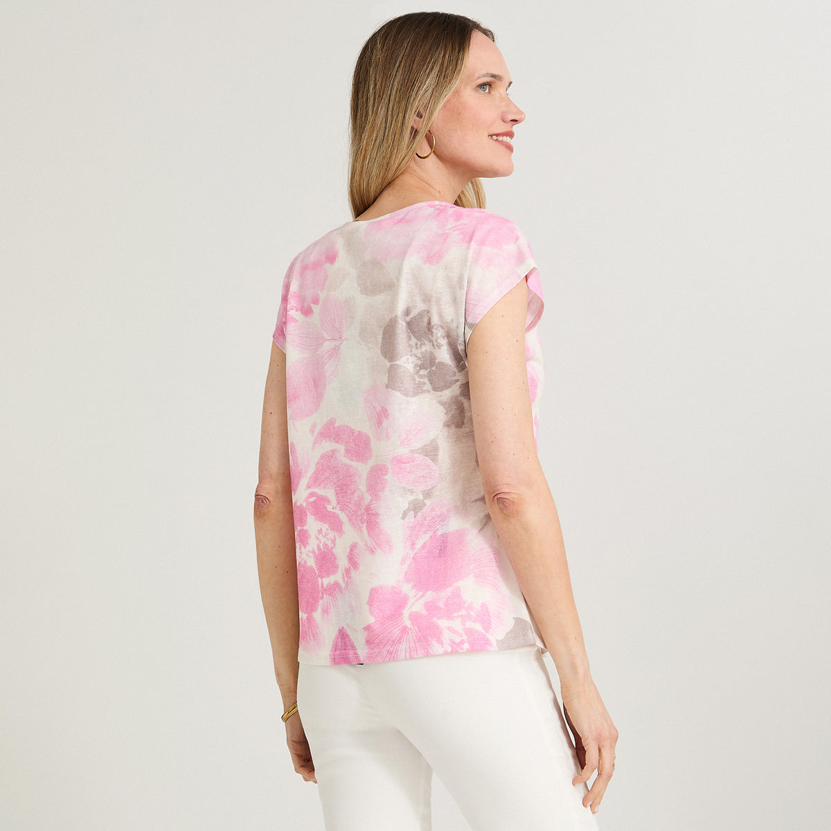 Polera Slab Estampada con Aplicación Fucsia