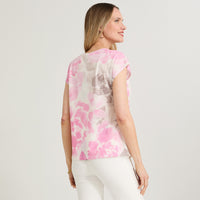 Polera Slab Estampada con Aplicación Fucsia
