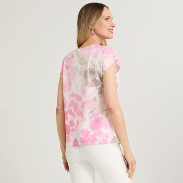 Polera Slab Estampada con Aplicación Fucsia
