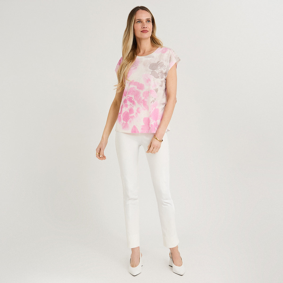 Polera Slab Estampada con Aplicación Fucsia