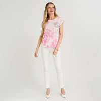Polera Slab Estampada con Aplicación Fucsia