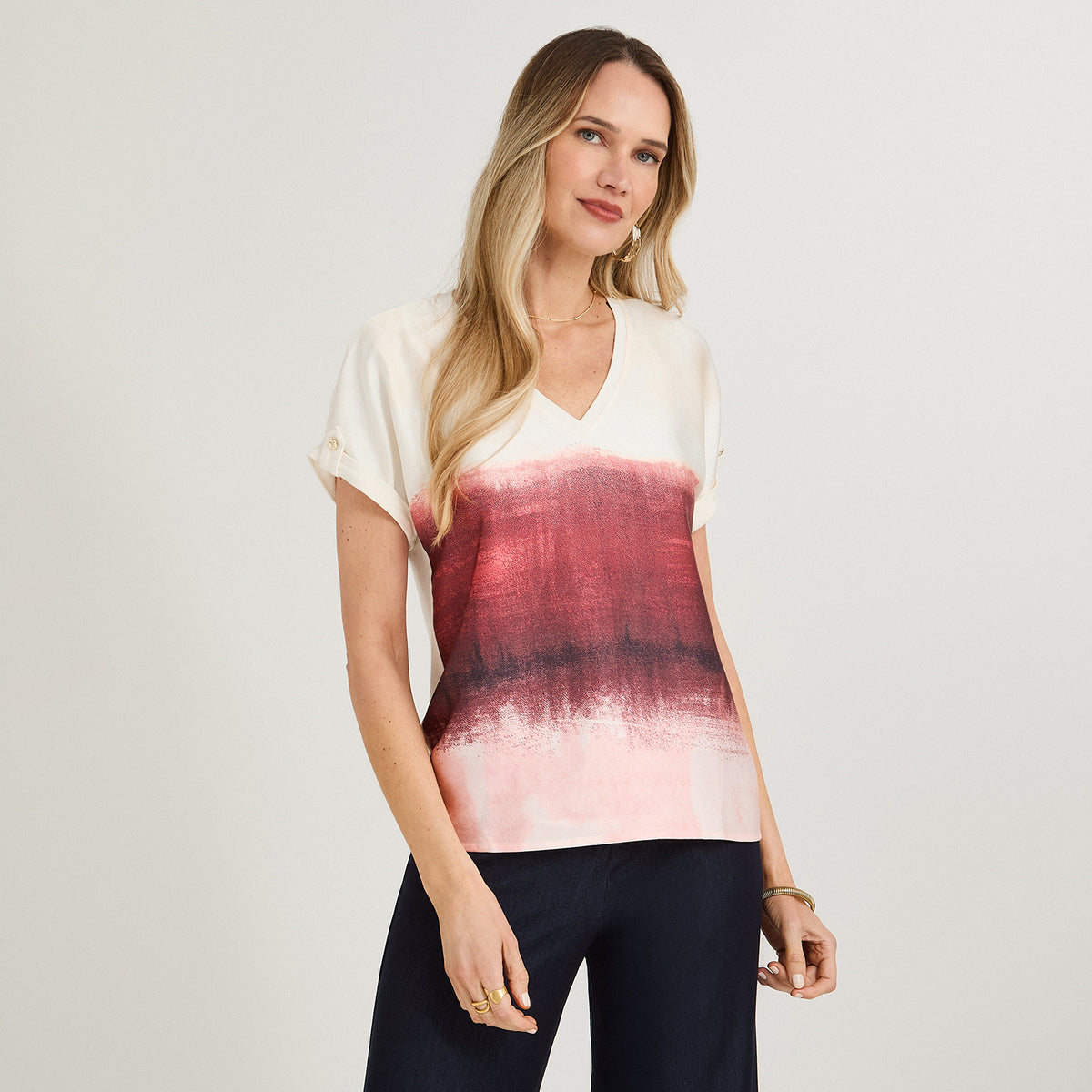 Polera Mix Fabric Estampada Arena