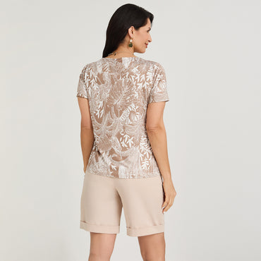Polera Polyspandex con Aplicación en Escote Camel