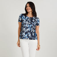 Polera Polyspandex con Aplicación en Escote Azul