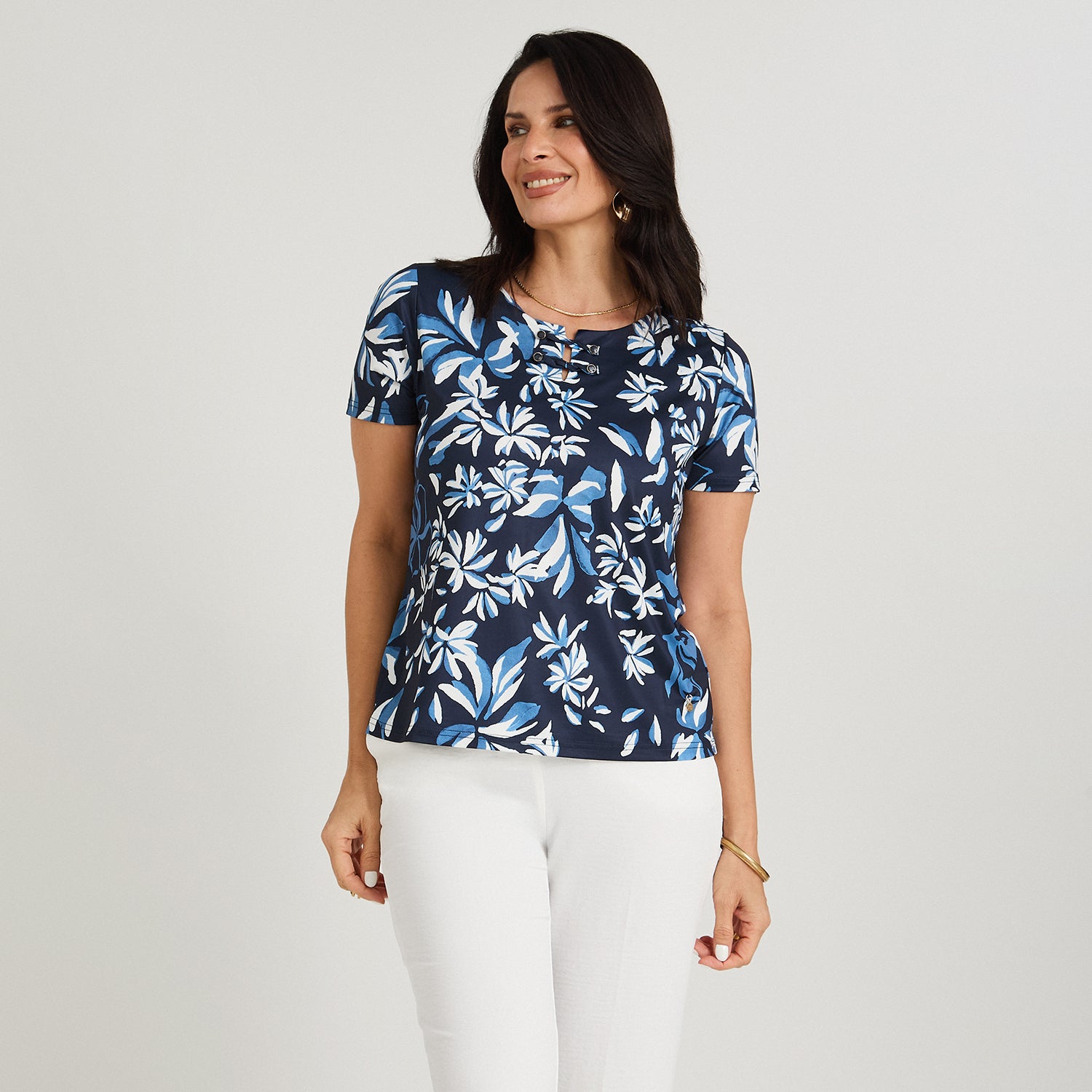 Polera Polyspandex con Aplicación en Escote Azul