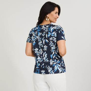 Polera Polyspandex con Aplicación en Escote Azul