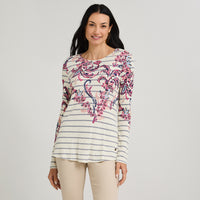 Polera Manga Larga Estampado Localizado Beige