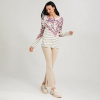 Polera Manga Larga Estampado Localizado Beige