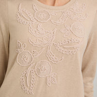 Polera Lanilla con Aplicación Bordada Beige