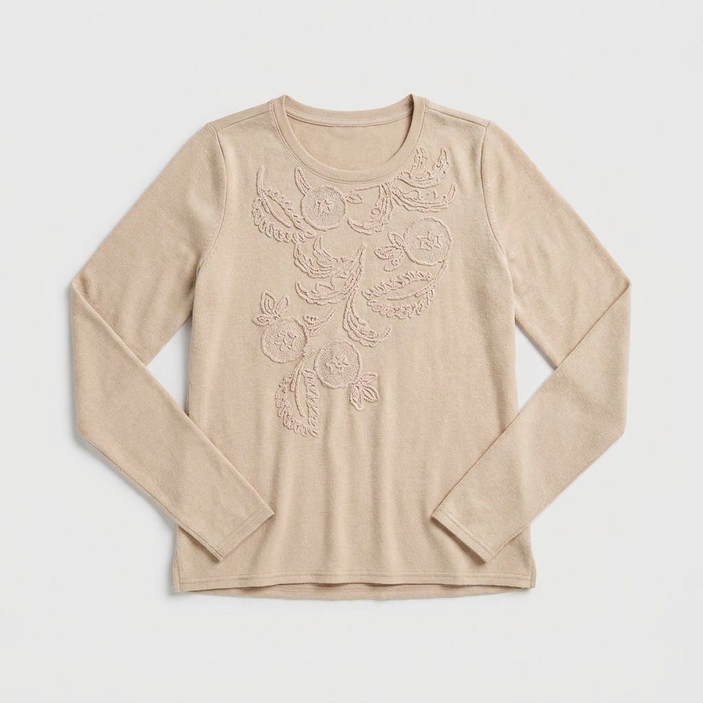 Polera Lanilla con Aplicación Bordada Beige en plano