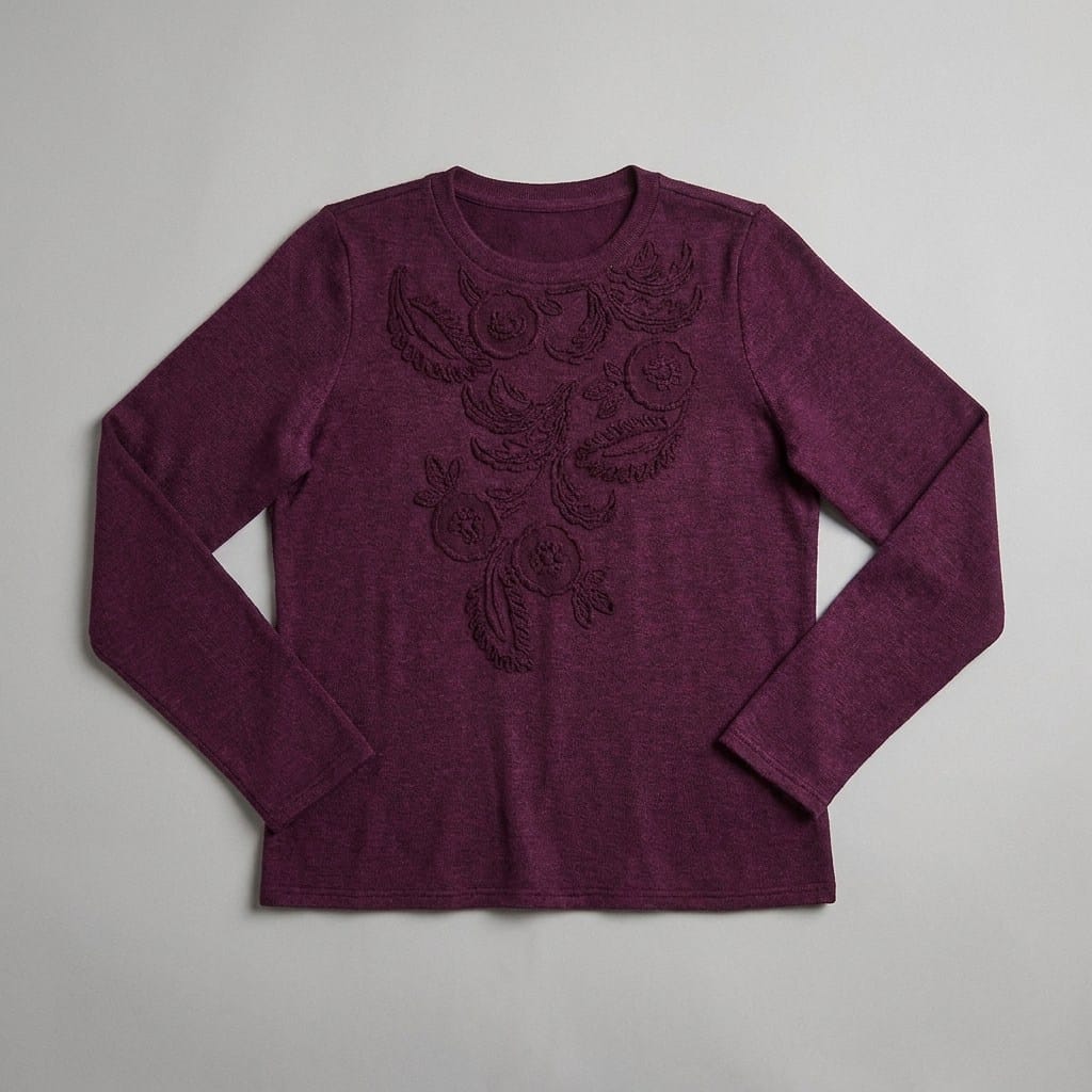 Polera Lanilla con Aplicación Bordada Morado en plano