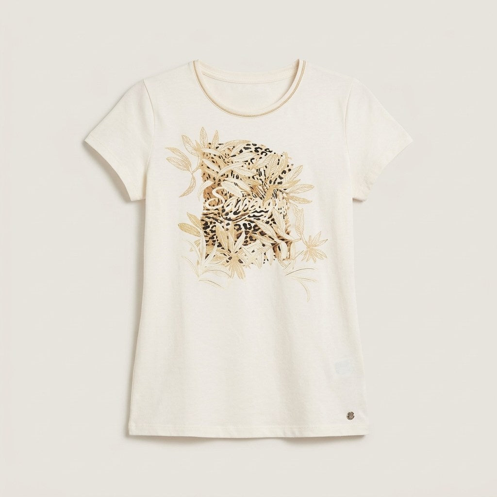 Polera Manga Corta con Estampado Localizado Crudo en plano