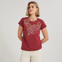 Polera Manga Corta con Estampado Localizado Rojo