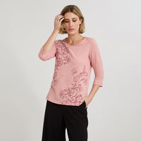 Polera Manga 3/4 con Estampado al Tono Rosado