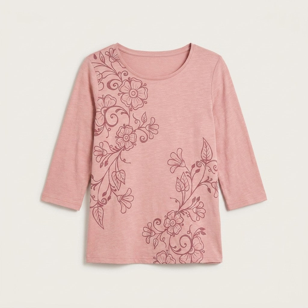 Polera Manga 3/4 con Estampado al Tono Rosado en plano