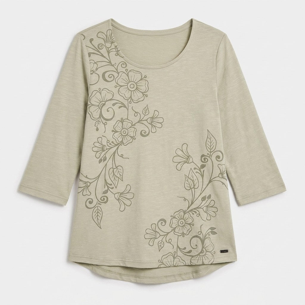 Polera Manga 3/4 con Estampado al Tono Verde en plano
