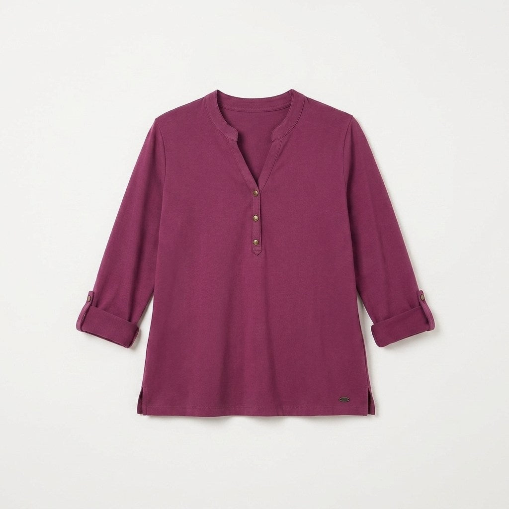 Polera Manga Larga Roll Up Cuello Mao Morado en plano