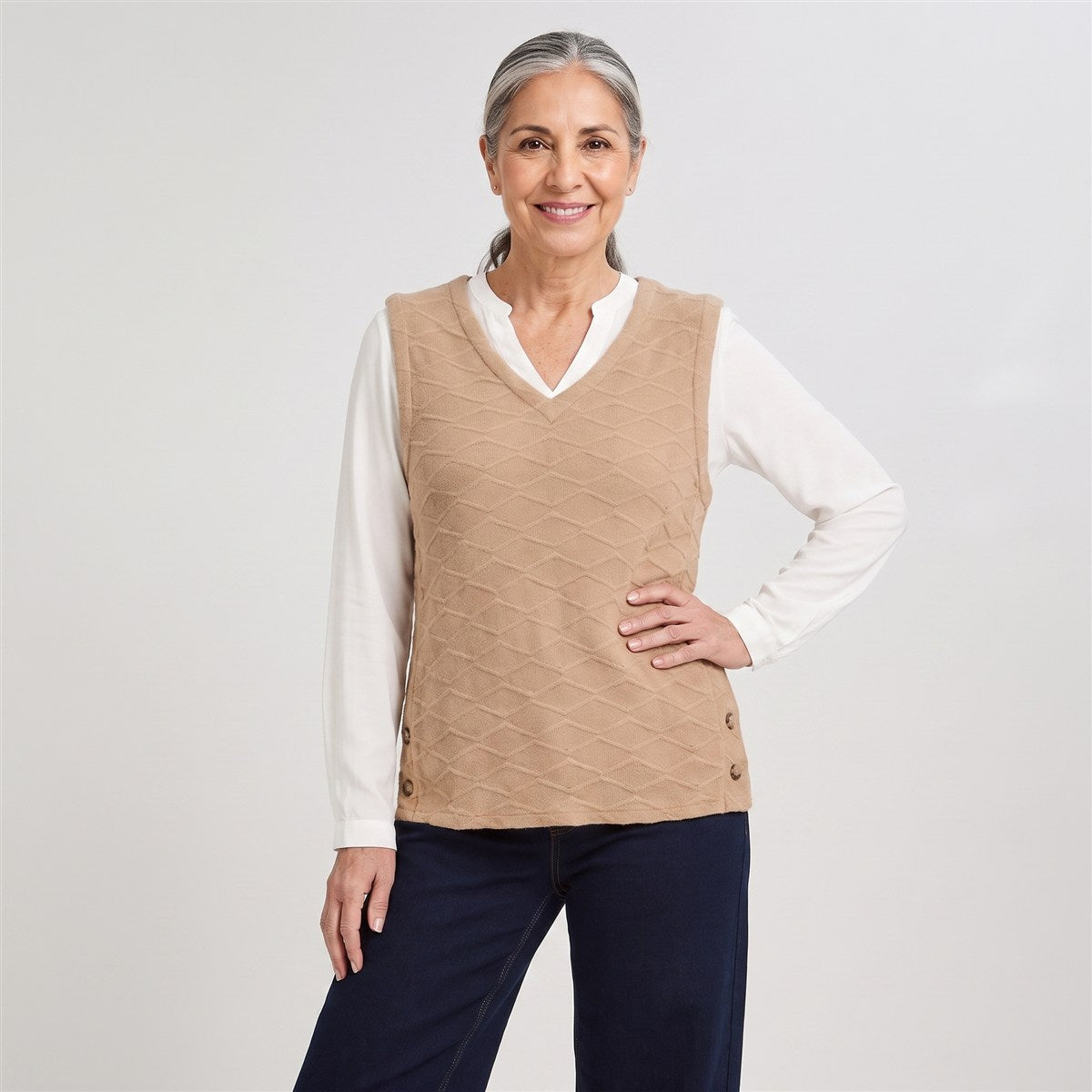 Polera Lanilla con Manga Blusa Camel en modelo adulta